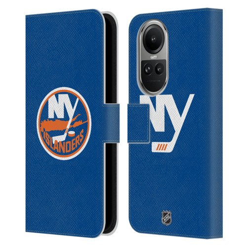 NHL New York Islanders Plain Leather Book Wallet Case Cover For OPPO Reno10 5G / Reno10 Pro 5G