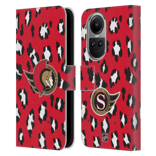 NHL Ottawa Senators Leopard Patten Leather Book Wallet Case Cover For OPPO Reno10 5G / Reno10 Pro 5G