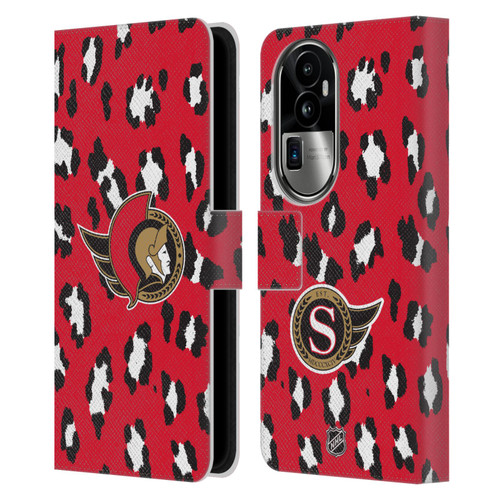 NHL Ottawa Senators Leopard Patten Leather Book Wallet Case Cover For OPPO Reno10 Pro+