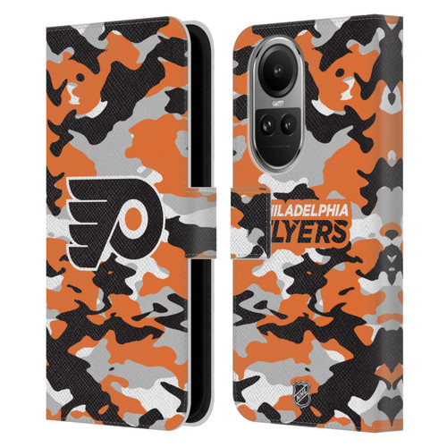 NHL Philadelphia Flyers Camouflage Leather Book Wallet Case Cover For OPPO Reno10 5G / Reno10 Pro 5G