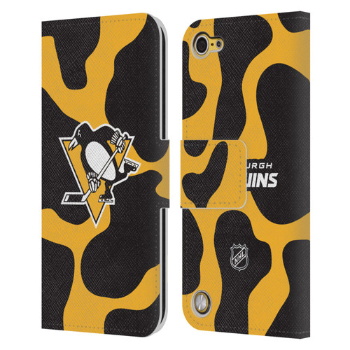NHL Pittsburgh Penguins Cow Pattern Leather Book Wallet Case Cover For Apple iPod Touch 5G 5th Gen