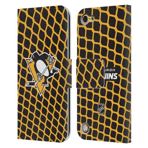 NHL Pittsburgh Penguins Net Pattern Leather Book Wallet Case Cover For Apple iPod Touch 5G 5th Gen