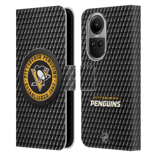NHL Pittsburgh Penguins Puck Texture Leather Book Wallet Case Cover For OPPO Reno10 5G / Reno10 Pro 5G