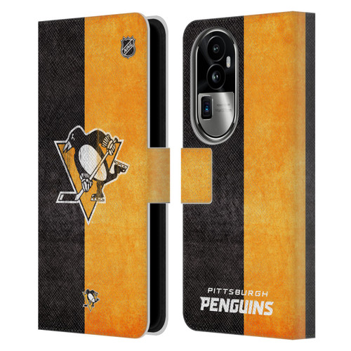 NHL Pittsburgh Penguins Half Distressed Leather Book Wallet Case Cover For OPPO Reno10 Pro+