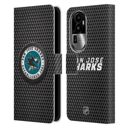 NHL San Jose Sharks Puck Texture Leather Book Wallet Case Cover For OPPO Reno10 Pro+