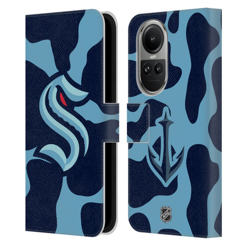 NHL Seattle Kraken Cow Pattern Leather Book Wallet Case Cover For OPPO Reno10 5G / Reno10 Pro 5G