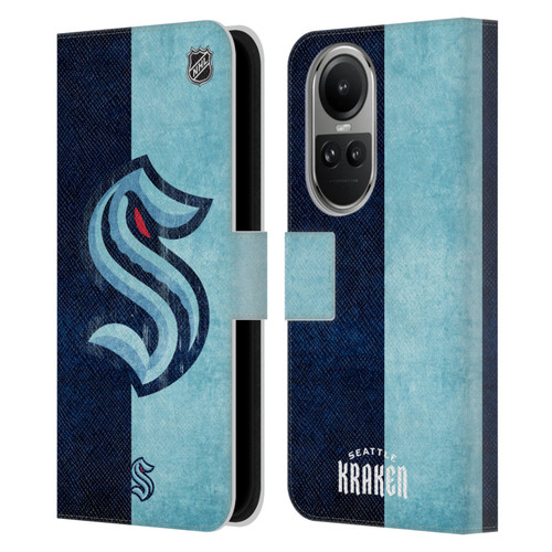NHL Seattle Kraken Half Distressed Leather Book Wallet Case Cover For OPPO Reno10 5G / Reno10 Pro 5G