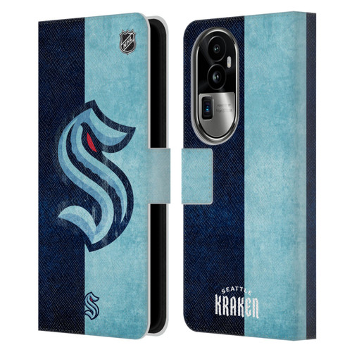 NHL Seattle Kraken Half Distressed Leather Book Wallet Case Cover For OPPO Reno10 Pro+