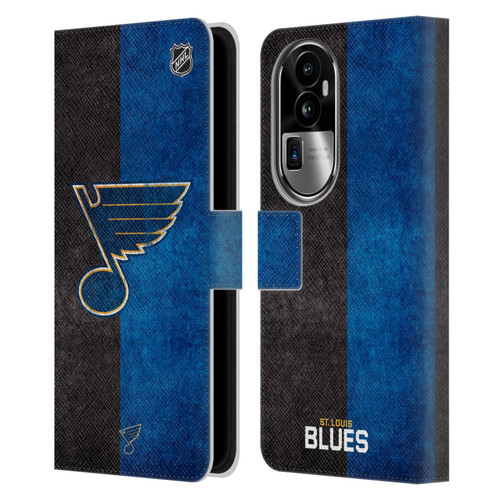 NHL St Louis Blues Half Distressed Leather Book Wallet Case Cover For OPPO Reno10 Pro+
