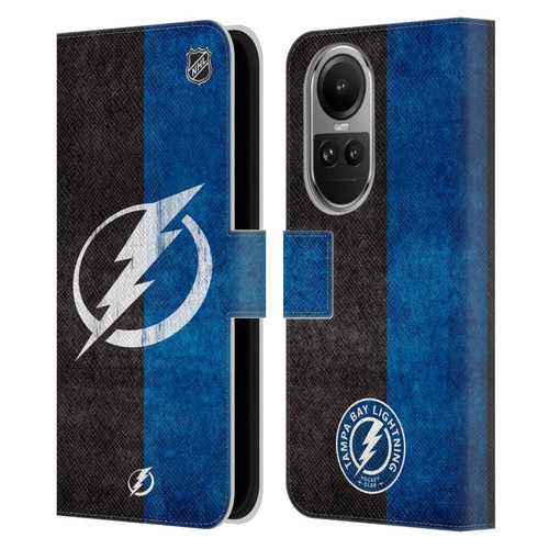 NHL Tampa Bay Lightning Half Distressed Leather Book Wallet Case Cover For OPPO Reno10 5G / Reno10 Pro 5G