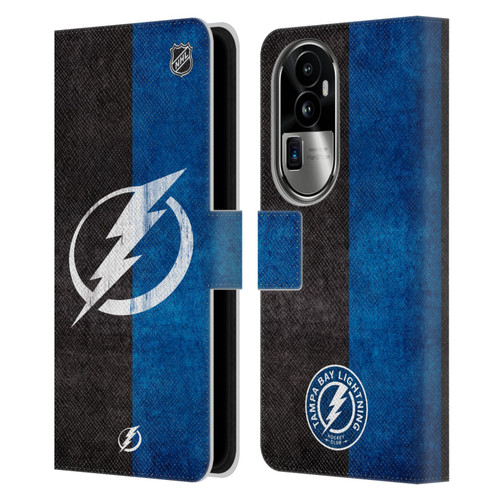 NHL Tampa Bay Lightning Half Distressed Leather Book Wallet Case Cover For OPPO Reno10 Pro+