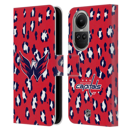NHL Washington Capitals Leopard Patten Leather Book Wallet Case Cover For OPPO Reno10 5G / Reno10 Pro 5G