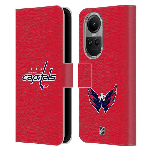 NHL Washington Capitals Plain Leather Book Wallet Case Cover For OPPO Reno10 5G / Reno10 Pro 5G