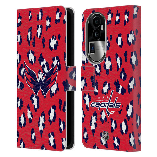 NHL Washington Capitals Leopard Patten Leather Book Wallet Case Cover For OPPO Reno10 Pro+