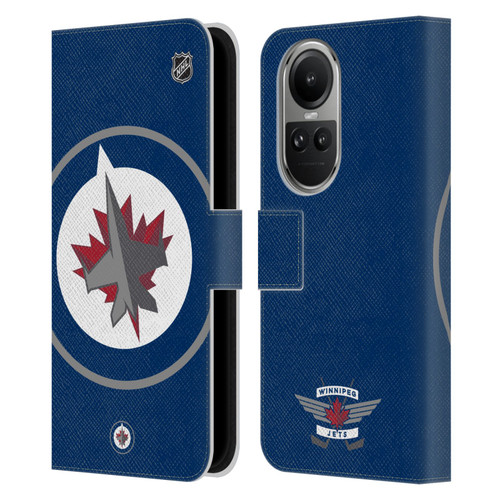 NHL Winnipeg Jets Oversized Leather Book Wallet Case Cover For OPPO Reno10 5G / Reno10 Pro 5G