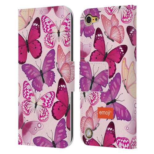 emoji® Butterflies Pink And Purple Leather Book Wallet Case Cover For Apple iPod Touch 5G 5th Gen