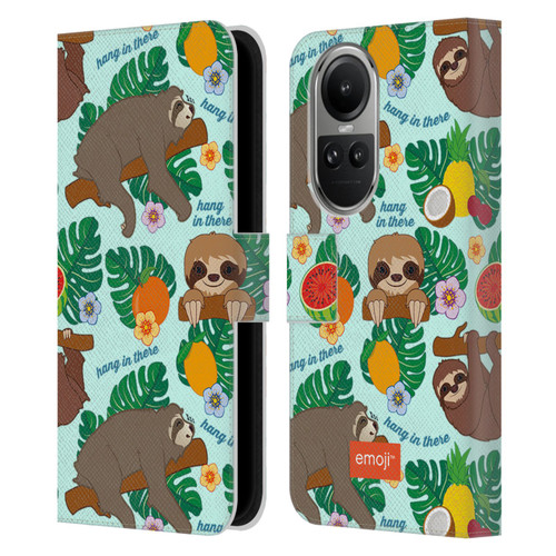 emoji® Sloth Tropical Leather Book Wallet Case Cover For OPPO Reno10 5G / Reno10 Pro 5G