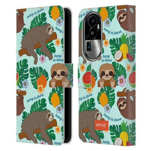 emoji® Sloth Tropical Leather Book Wallet Case Cover For OPPO Reno10 Pro+