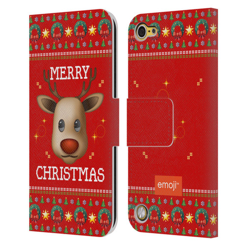 emoji® Ugly Christmas Reindeer Leather Book Wallet Case Cover For Apple iPod Touch 5G 5th Gen