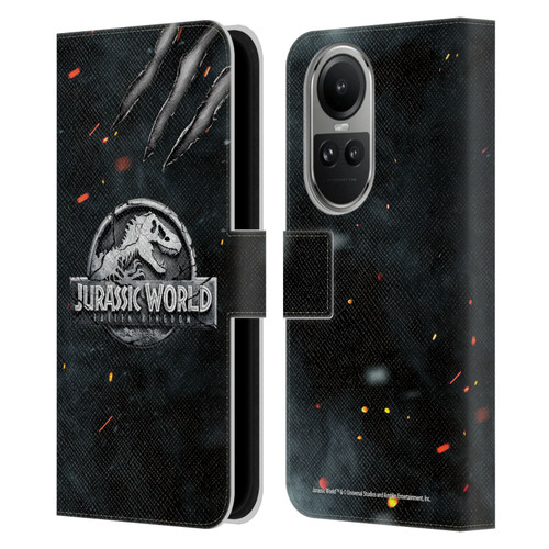 Jurassic World Fallen Kingdom Logo Dinosaur Claw Leather Book Wallet Case Cover For OPPO Reno10 5G / Reno10 Pro 5G