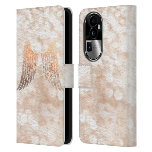 Monika Strigel Champagne Gold Wings Leather Book Wallet Case Cover For OPPO Reno10 Pro+