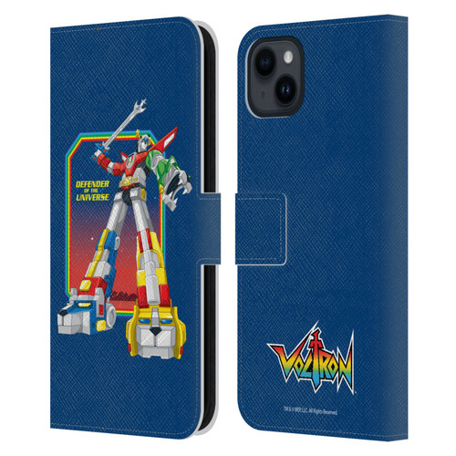 Voltron Graphics Defender Of Universe Plain Leather Book Wallet Case Cover For Apple iPhone 15 Plus