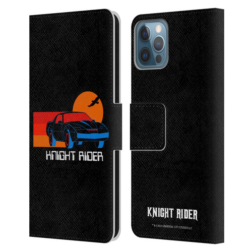 Knight Rider Graphics Kitt Sunset Leather Book Wallet Case Cover For Apple iPhone 12 / iPhone 12 Pro