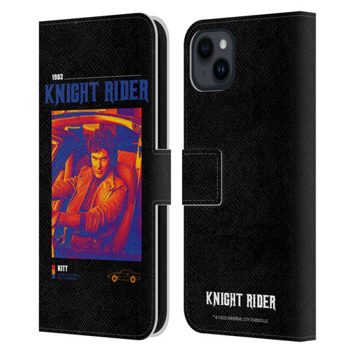Knight Rider Graphics Michael Knight Driving Leather Book Wallet Case Cover For Apple iPhone 15 Plus