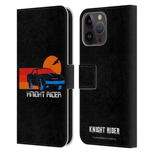 Knight Rider Graphics Kitt Sunset Leather Book Wallet Case Cover For Apple iPhone 15 Pro Max