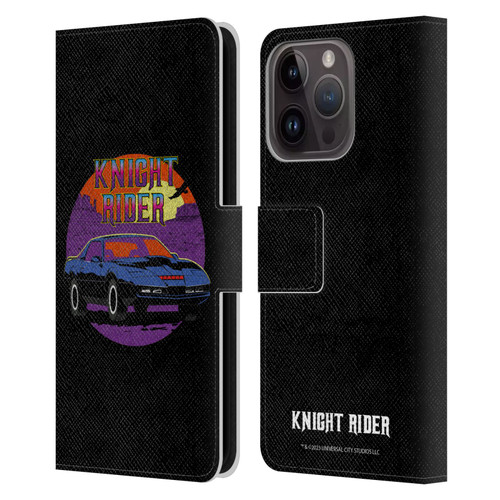 Knight Rider Graphics Kitt Vintage Leather Book Wallet Case Cover For Apple iPhone 15 Pro