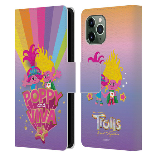 Trolls 3: Band Together Art Rainbow Leather Book Wallet Case Cover For Apple iPhone 11 Pro