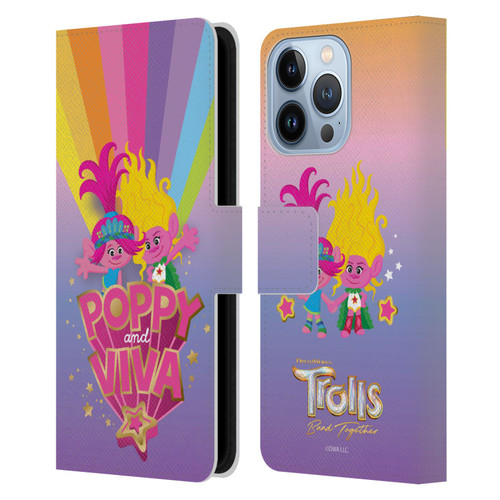 Trolls 3: Band Together Art Rainbow Leather Book Wallet Case Cover For Apple iPhone 13 Pro