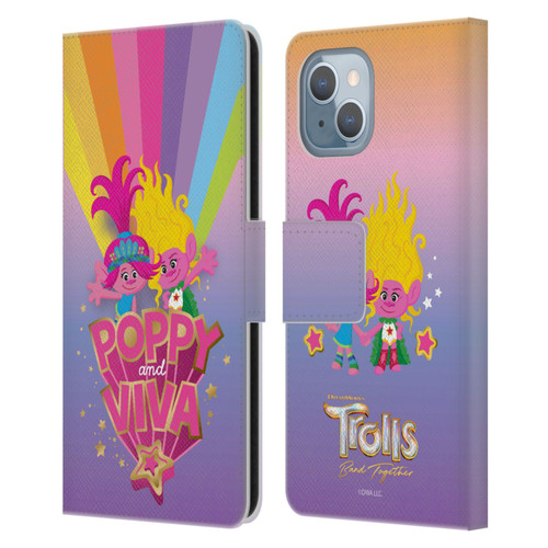 Trolls 3: Band Together Art Rainbow Leather Book Wallet Case Cover For Apple iPhone 14