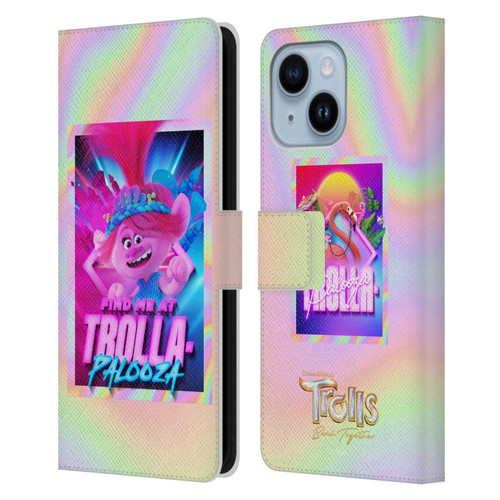 Trolls 3: Band Together Art Trolla-Palooza Leather Book Wallet Case Cover For Apple iPhone 14 Plus
