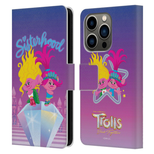 Trolls 3: Band Together Art Sisterhood Leather Book Wallet Case Cover For Apple iPhone 14 Pro