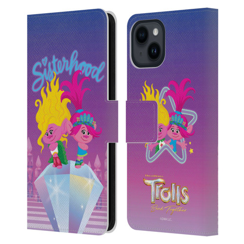Trolls 3: Band Together Art Sisterhood Leather Book Wallet Case Cover For Apple iPhone 15