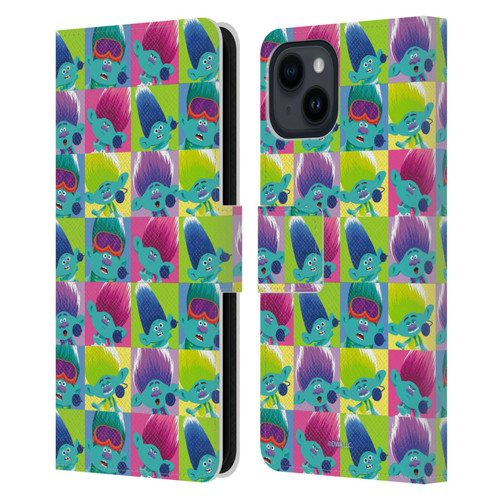 Trolls 3: Band Together Art Square Pattern Leather Book Wallet Case Cover For Apple iPhone 15