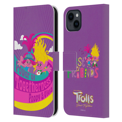 Trolls 3: Band Together Art Power Of Togetherness Leather Book Wallet Case Cover For Apple iPhone 15 Plus