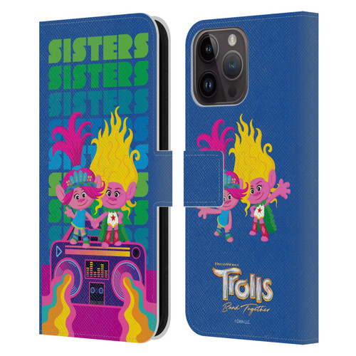 Trolls 3: Band Together Art Sisters Leather Book Wallet Case Cover For Apple iPhone 15 Pro Max