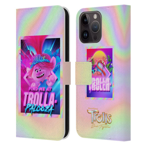 Trolls 3: Band Together Art Trolla-Palooza Leather Book Wallet Case Cover For Apple iPhone 15 Pro Max