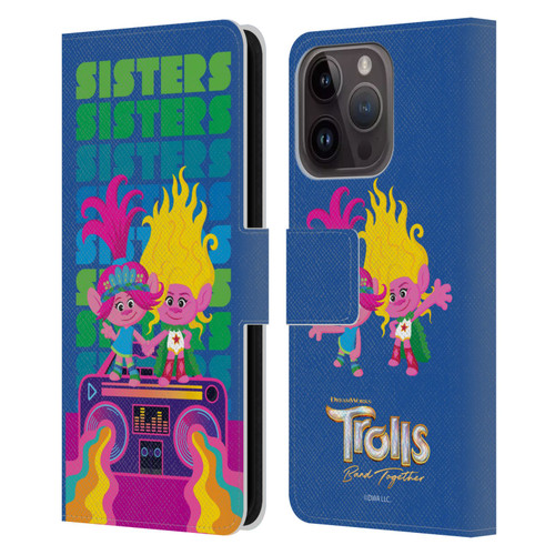 Trolls 3: Band Together Art Sisters Leather Book Wallet Case Cover For Apple iPhone 15 Pro