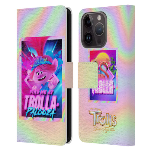 Trolls 3: Band Together Art Trolla-Palooza Leather Book Wallet Case Cover For Apple iPhone 15 Pro