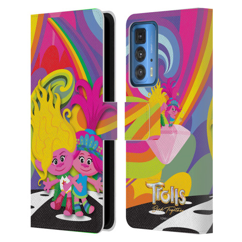 Trolls 3: Band Together Art Poppy And Viva Leather Book Wallet Case Cover For Motorola Edge (2022)