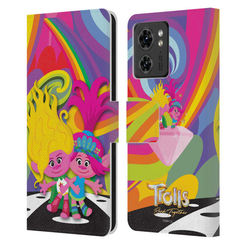 Trolls 3: Band Together Art Poppy And Viva Leather Book Wallet Case Cover For Motorola Moto Edge 40