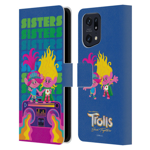 Trolls 3: Band Together Art Sisters Leather Book Wallet Case Cover For OPPO Find X5