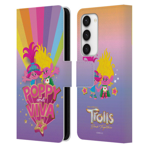 Trolls 3: Band Together Art Rainbow Leather Book Wallet Case Cover For Samsung Galaxy S23 5G