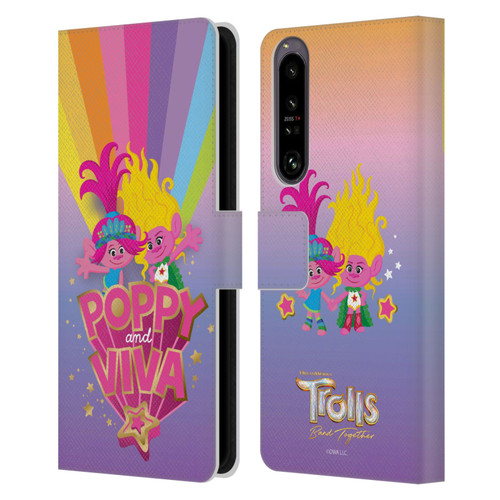 Trolls 3: Band Together Art Rainbow Leather Book Wallet Case Cover For Sony Xperia 1 IV
