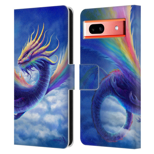Anthony Christou Art Rainbow Dragon Leather Book Wallet Case Cover For Google Pixel 7a