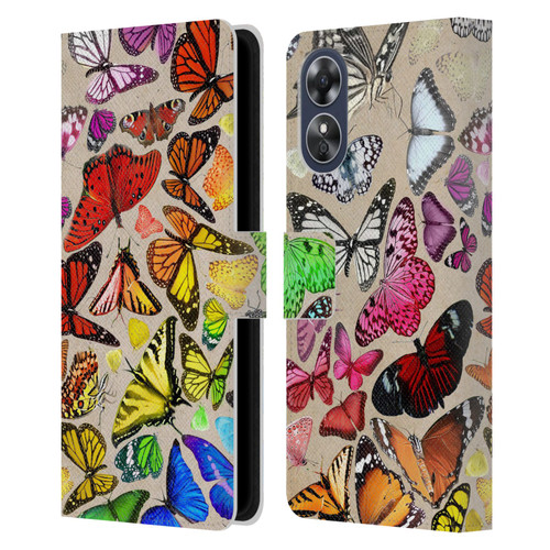 Anthony Christou Art Rainbow Butterflies Leather Book Wallet Case Cover For OPPO A17