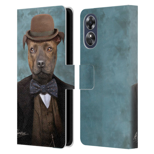 Anthony Christou Art Sir Edmund Bulldog Leather Book Wallet Case Cover For OPPO A17
